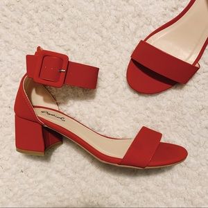 QUIPID Red Ankle Strap Heels
